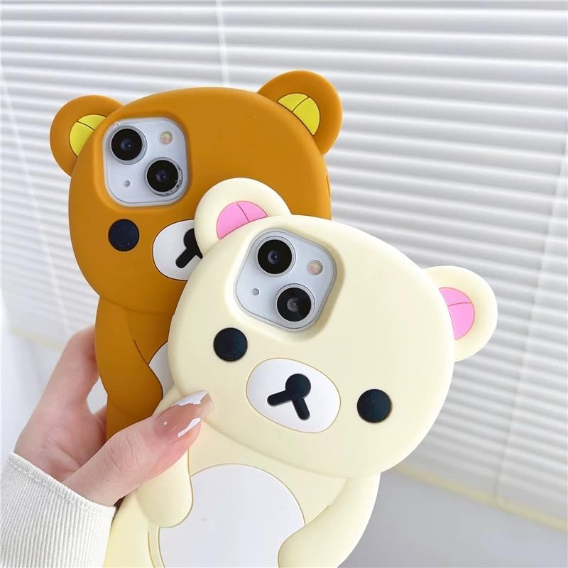 Ultra Thick Soft Silicone Case for Apple Teddy Bear Animal 3D Cartoon Japanese Cute Lovely Adorable Kawaii Kids Girls Women (Brown, for iPhone 15)