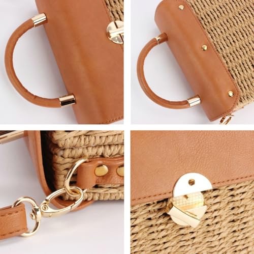 Trendy Patchwork Straw Handbag Beach Vacation Travel Cross Body Bag Adjustable Strap Shoulder Bags for Women 20254