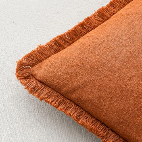 Image of MIULEE Boho Linen Fringe Decorative Euro Throw Pillow Covers Orange 22x22