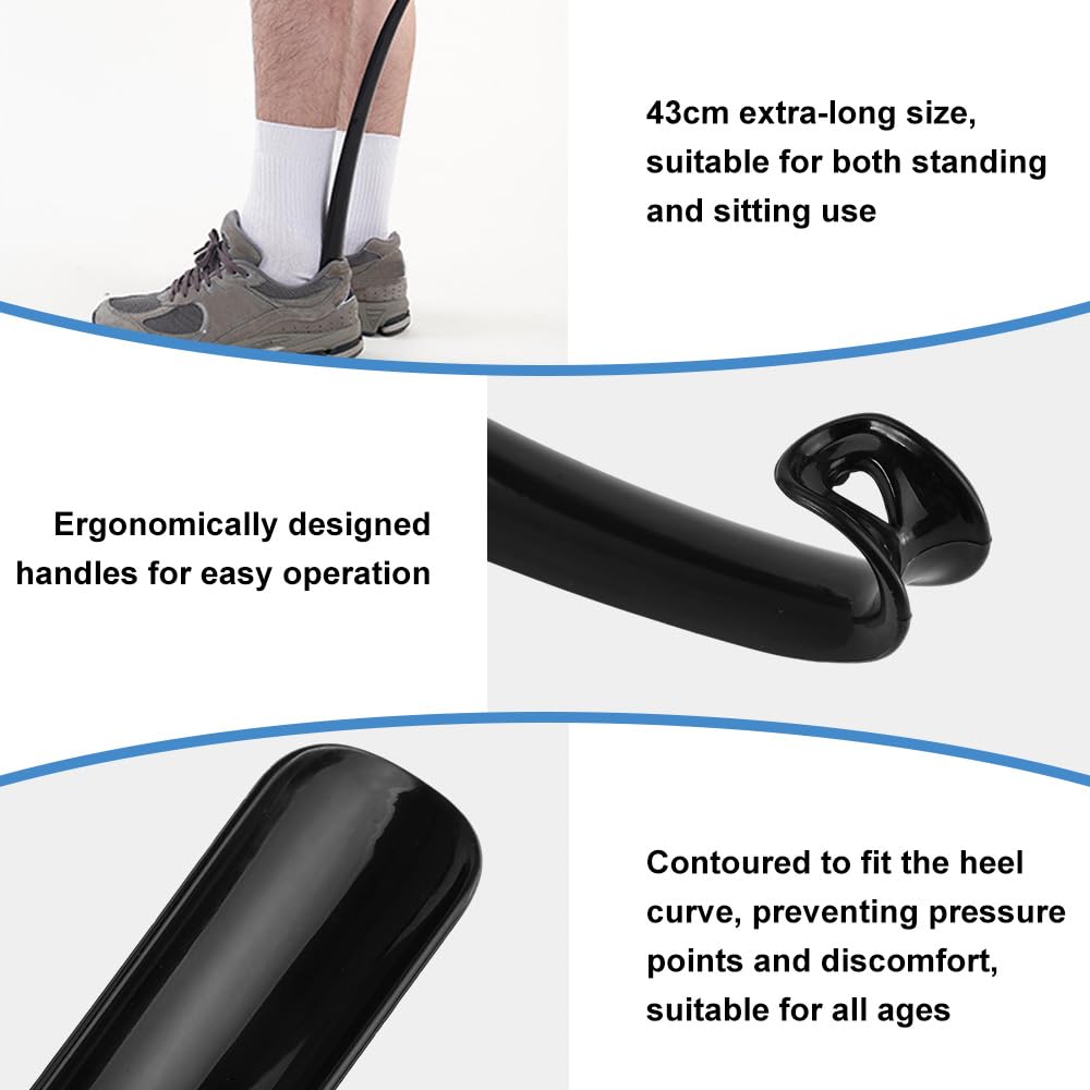 2 Piezas Calzador de Zapatos de Plástico,Calzador Largo 43 cm,Ergonómico, Adecuado para Personas Que Pasan Mucho Tiempo Sentadas, Mayores, Mujeres Embarazadas y Con Ligeras Molestias de Espalda