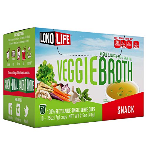 LonoLife Veggie Broth Snack, Low-carb, Vegan, Instant Soup, Single Serve Cups, 10 Count