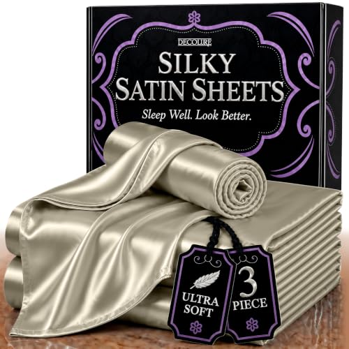 Image of DECOLURE Satin Sheets Twin Size | Softer Than Silk | Luxury 3 Pc Bed Set