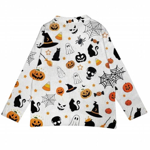 Halloween Sweaters For Women,Halloween Sweaters For Women Fall Casual Knitted Cardigan Pullover Pumpkin Button Tops Beige 01 Large - image 4