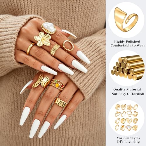 Image of 83 Pcs Gold Jewelry Set for Women Fashion Multi Layered Necklaces Stackable Bangle Bracelets Knuckle Rings Hoop Earrings Gold Plated Jewelry Accessories