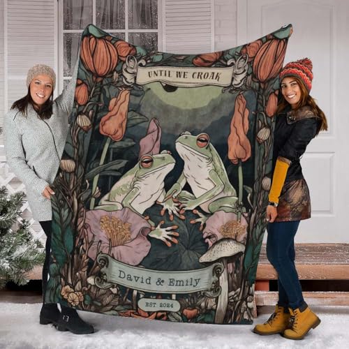 Gearpenguin Personalized Retro Frog Couple Fleece Blanket, Until We Croak Blanket, Anniversary for Couples Her Him, Best Idea Gift for Girlfriend Boyfriend, Custom Woodland Blankets