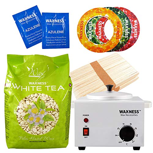 Waxness White Tea Cream Stripless Waxing Kit with 35.27 oz / 1 kg Wax Bag