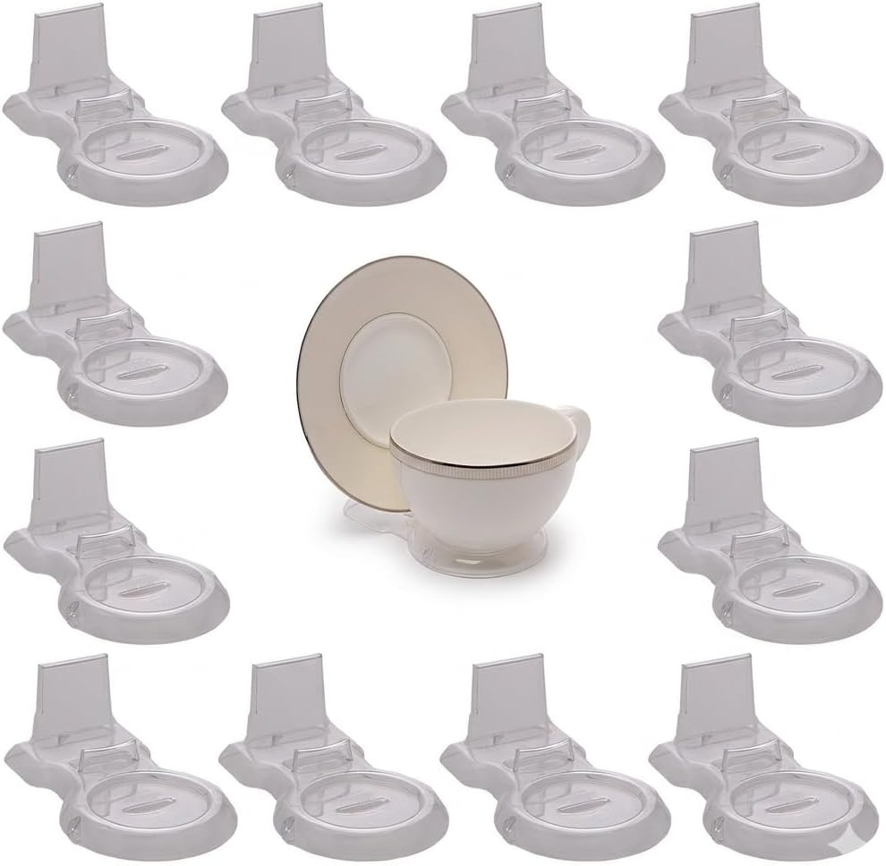 HOHIYA 12 Pack Acrylic Teacup Stand Stackable Cup & Saucer Holder Clear