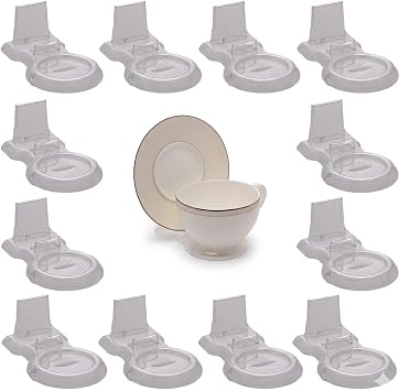 HOHIYA 12 Pack Stackable Acrylic Teacup Stand Clear Cup and Saucer Holder Display Rack for China Teacups Coffee Mugs Plate Organizer for Kitchen Cabinet Storage & Shelf Display