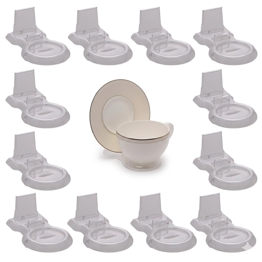 HOHIYA Lot de 12 présentoirs pour tasses à thé et soucoupes Transparent
