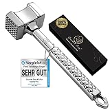 Fleischklopfer Edelstahl spülmaschinenfest - Original Design - Doppelseitiger Schnitzelklopfer ideal für Schnitzel, Koteletts, Steaks - Fleischhammer mit 5 Jahre Garantie