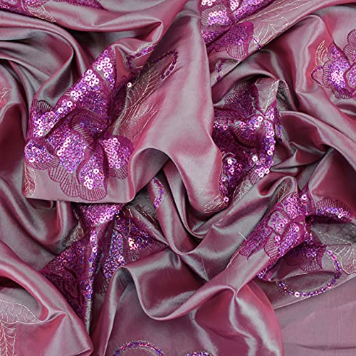 TEJIDO DE SEDA TAFETÁN CON LENTEJUELAS SERIE GHANDARA ANCHO 150 cm POR METRO (FUCSIA, 1 METRO)