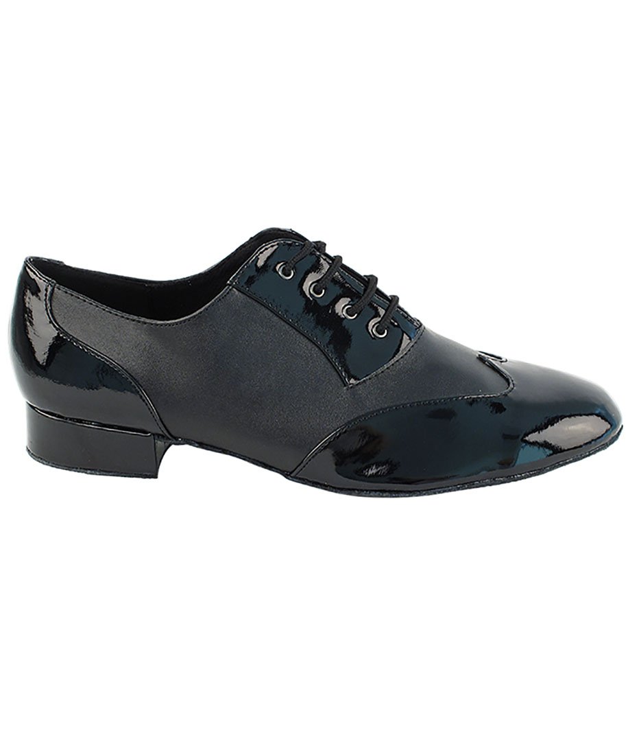 Very Fine Dance Shoes - Mens Standard, Smooth, Waltz Ballroom Dance Shoes - M100101-1-inch Heel and Foldable Brush Bundle - Black Patent - Black Leather - 8.5