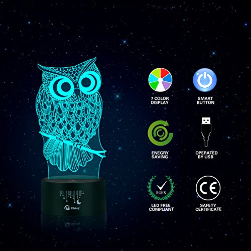 Owl 3D Illusion Lamp, Elstey 7 Color Changing Touch Table Desk Led Night Light Great Kids Gifts Home Decoration #TOP4