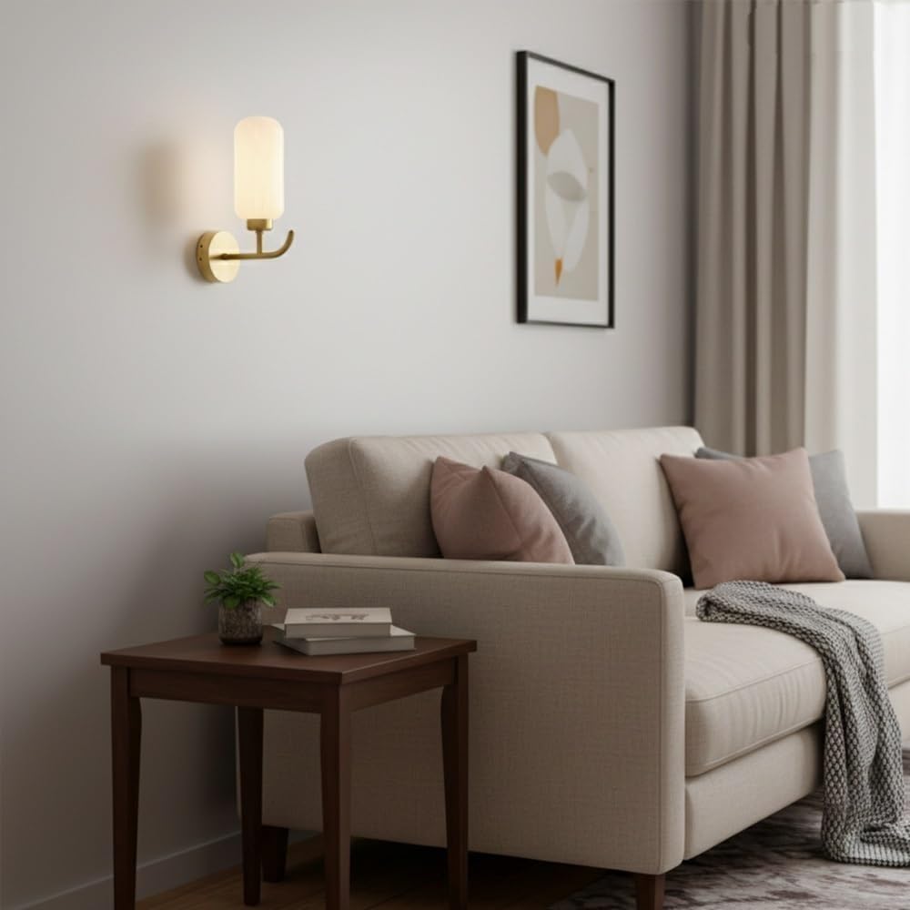 Modern Gold Wall Sconce with Ribbed Glass Shade Nordic Minimalist Solid Brass Wall Lamp for Bedroom Bedside Living Room Bathroom Vanity Hallway Indoor Luxury Lighting Fixture Parlor