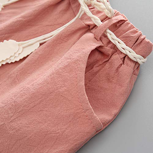 Xfglck 1-4T Toddler Kids Baby Girls Summer Outfits Clothes Watermelon Print Tops + Shorts Pants with Belt Short Set (Pink Set, 4-5 y)