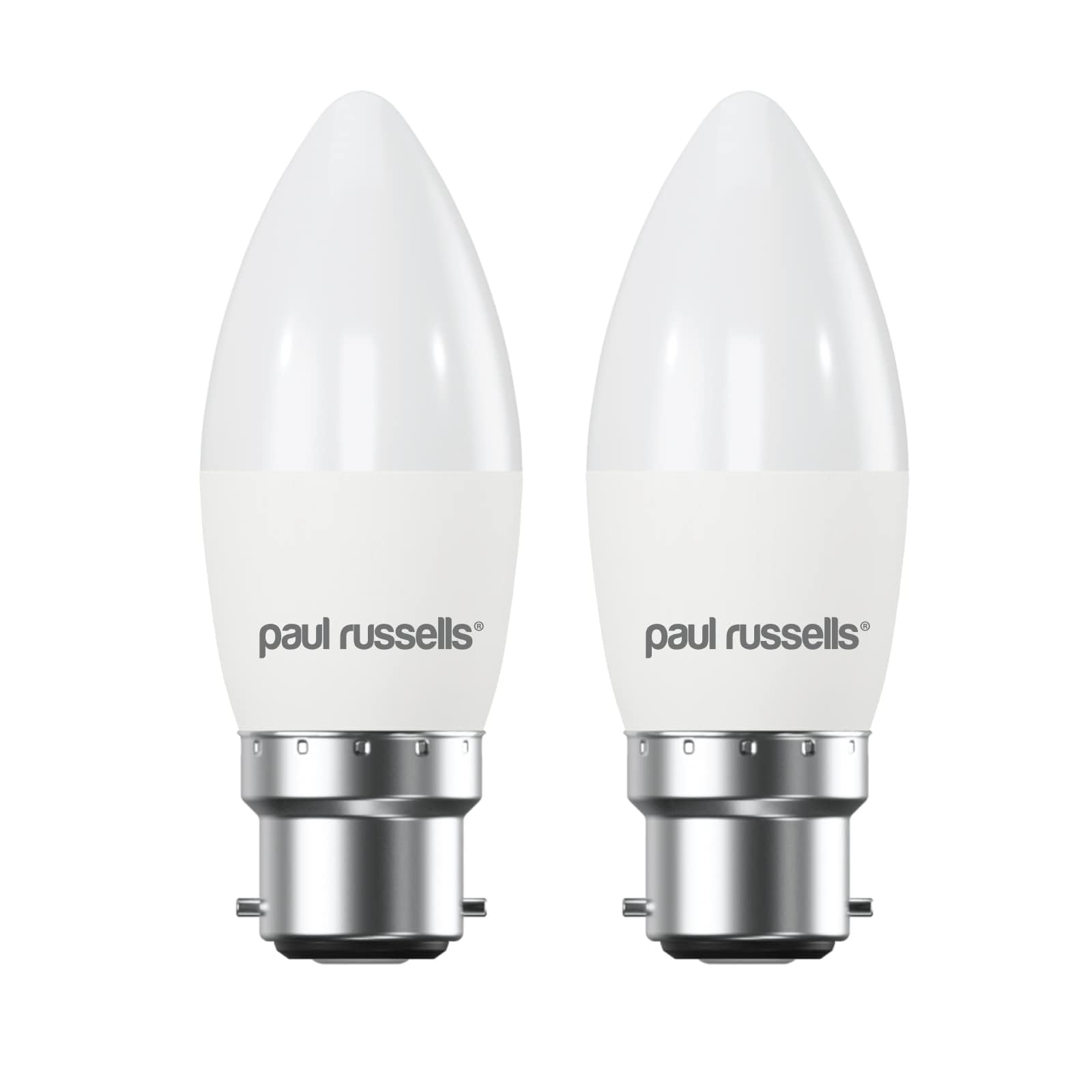 paul russells LED Candle – Dimmable Bayonet Fitting Light, 5.5W 470LM B22 C37 LED Bulbs, 40w Equivalent, 2700K Warm White, Dimmer BC Energy Saving Ceiling Lightsbulbs, Pack of 2