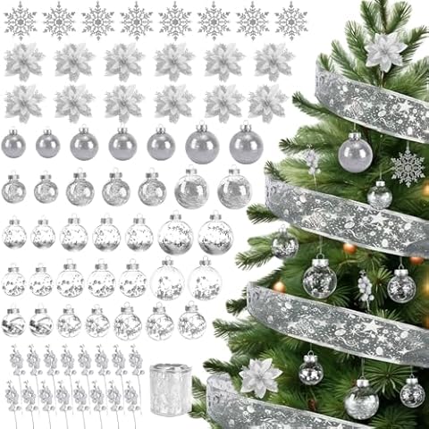YONTINY 72pcs Silver Christmas Baubles Set Cover
