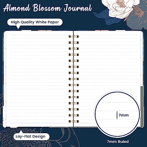 Spiral Journal/Notebook - Lined Journal with Back Pocket and Hardcover, 8.5\" x 6.4\", College Ruled Notebook/Journal, Premium Thick Paper, Strong Twin-Wire Binding, Perfect for School, Office & Home - Engraved Navy