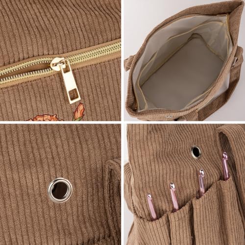 BYFDIY Personalized Birth Flower Yarn Bag Corduroy Knitting Project Bag with Name Multiple Pockets and Yarn Holes Crochet Tote Bag Birthday Mother's Day Gift for Mom Grandma Crocheters — view 2