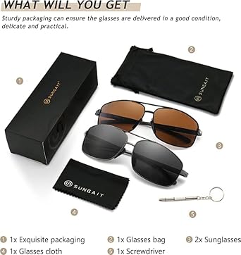 SUNGAIT Ultra Lightweight Rectangular Polarized Sunglasses Men UV400 Protection