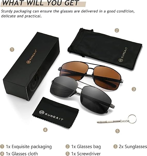 SUNGAIT Ultra Lightweight Rectangular Polarized Sunglasses Men UV400 Protection