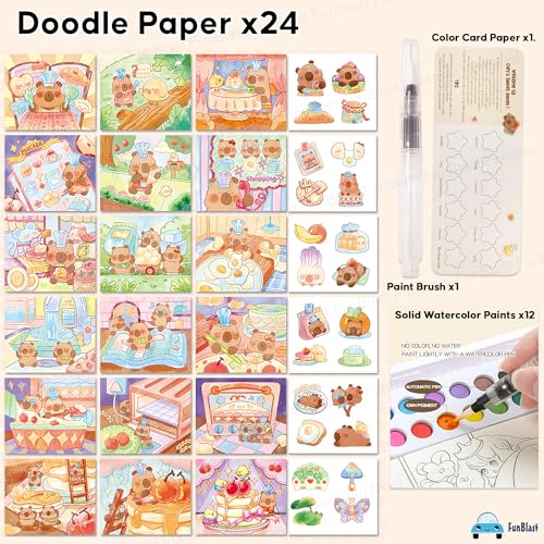 Image of FunBlast Capybara Coloring Book for Kids - Watercolor Painting Book Set, DIY Graffiti Coloring Note-Book with Watercolor Gouache Brush, Creative Coloring Book for Kids (Capybara)