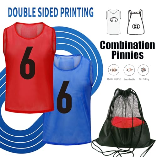 Image of 12 /24 /48Pcs Soccer Pinnies Youth, Scrimmage Team Practice Vests | Mesh Printed and Unprinted Numbers Team Pennies for Basketball Soccer Football Bibs Adults Kids