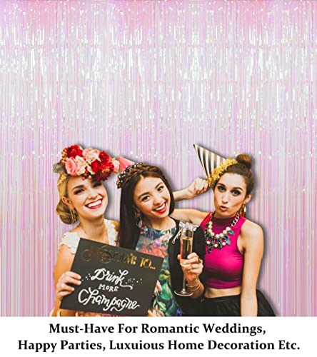 DUOBAO 2 Packs Foil Fringe Curtains 3FTx8FT Iridescent White Metallic Tinsel Foil Fringe Curtains for Party Sparkly Photo Booth Backdrops Graduations Valentine Day Decor (Iridescent White) - Thumbnail 4