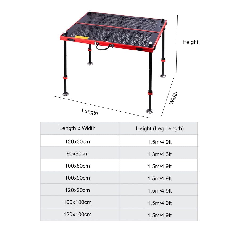 Piattaforma da Pesca in Lega di Alluminio ad Altezza Regolabile for Tutti i Terreni - Dock Portatile Pieghevole con Superficie Antiscivolo(100x90cm)