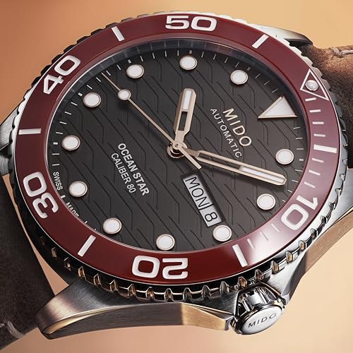 Image of MIDO Ocean Star 200C - Swiss Automatic Diving Watch for Men - 42.5mm Stainless Steel Case - Rotating Ceramic Bezel - Wave-Design Dial with Day,Date Calendar