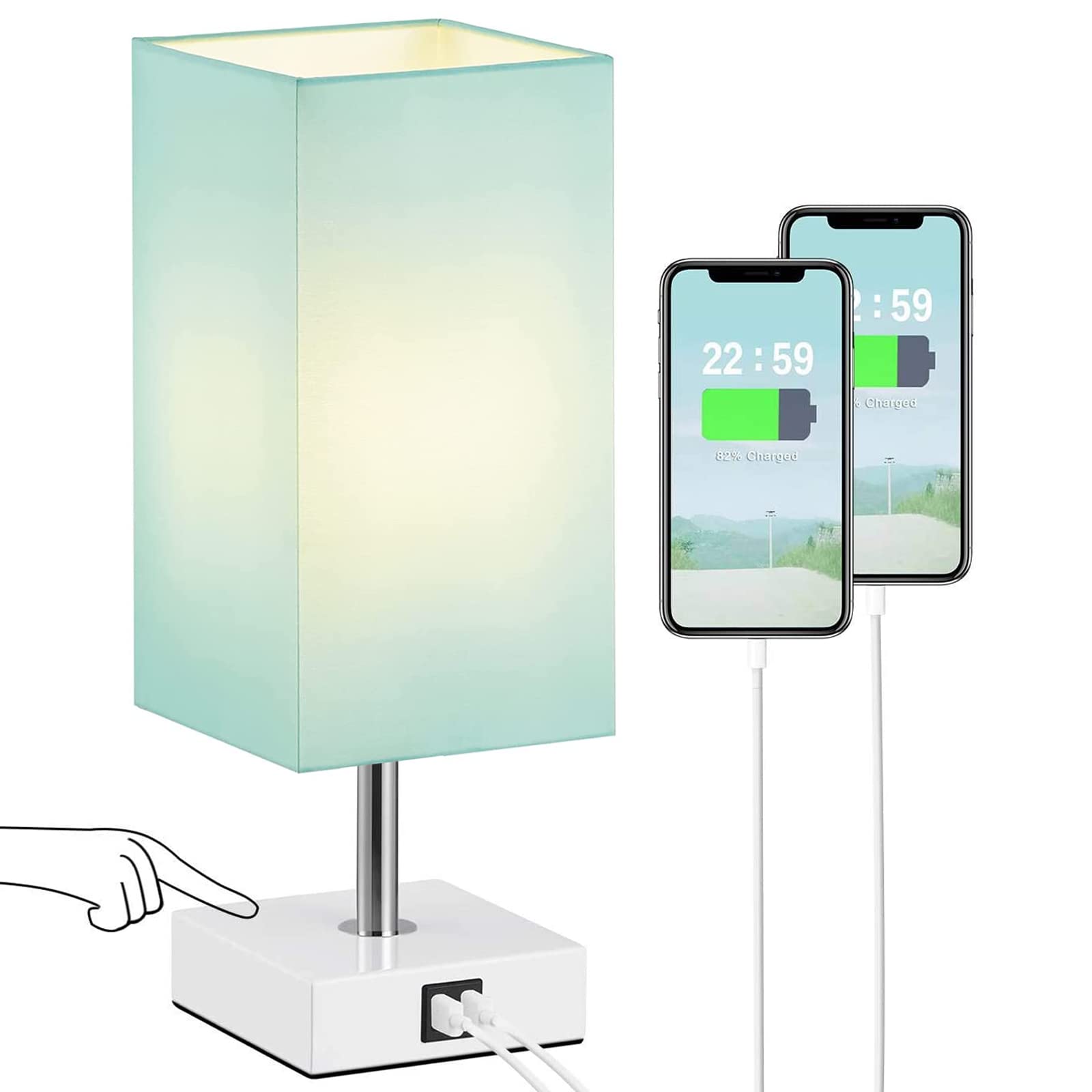 Seealle Touch Control Lamp with USB Ports, Aqua Table Lamp 3 Way Dimmable Bedside Nightstand Light, Green Desk Lamp for Bedroom Living Room Office Reading(Bulb Included)