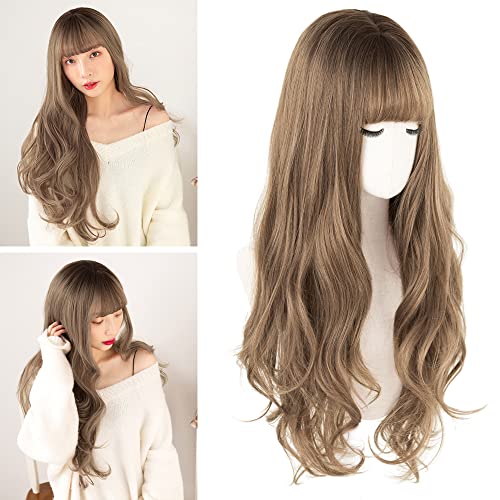 BRIGHT LELE Natural Full Long Wavy Hair With Air Bang Wigs for Women Synthetic Super Long Hair Wig for Daily Party Cosplay Wig HF1007-RC