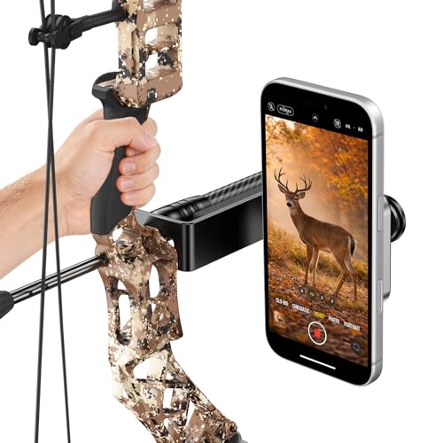 A2C Magnetic Compound Bow Phone Mount 20 N55 Strong Magnets Aluminum Alloy Archery Phone Holder with Shock Absorption 360 Adjustable Bow Phone Mount for iPhone Samsung Hunting Videos
