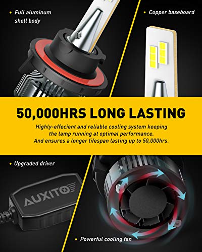 Image of AUXITO H13 9008 LED Bulbs, 900% Brightness 6500K White, Canbus Ready, Adjustable Beam, Silent Cooling Fan, 10 Min Install, Pack of 2