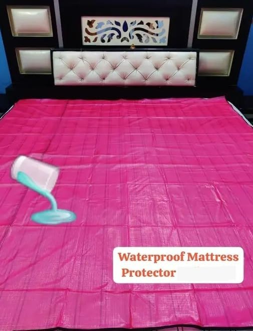 Image of Waterproof PVC Plastic Mattress Protector Double Bed Flat Bedsheet with Elastic for Babies Girls & Boys (Maroon, Size 72x78)