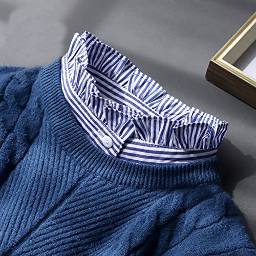 GUZOSJO Blue Striped Detachable Collar Shirt,Dickey Half Blouse False Collar for Lady Girls Men2