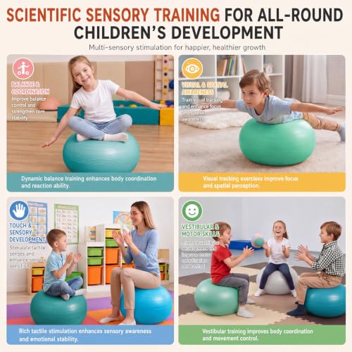 Image of Lewtemi 4 Pcs Flexible Seating for Classroom Elementary, 20'' Yoga Inflatable Ball Chair for Kids, Wobble Chair Donut Ball Chairs with Inflator for Student Sensory Balance Exercise (Trendy Color,)