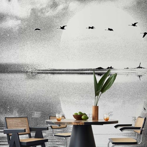 artgeist Wall Mural Landscape Lake 154x110 in - Peel and Stick Self-Adhesive Wallpaper Removable Large Sticker Foil Wall Decor Print Picture Design Concrete Bird Nature Grey c-C-10025-a-a
