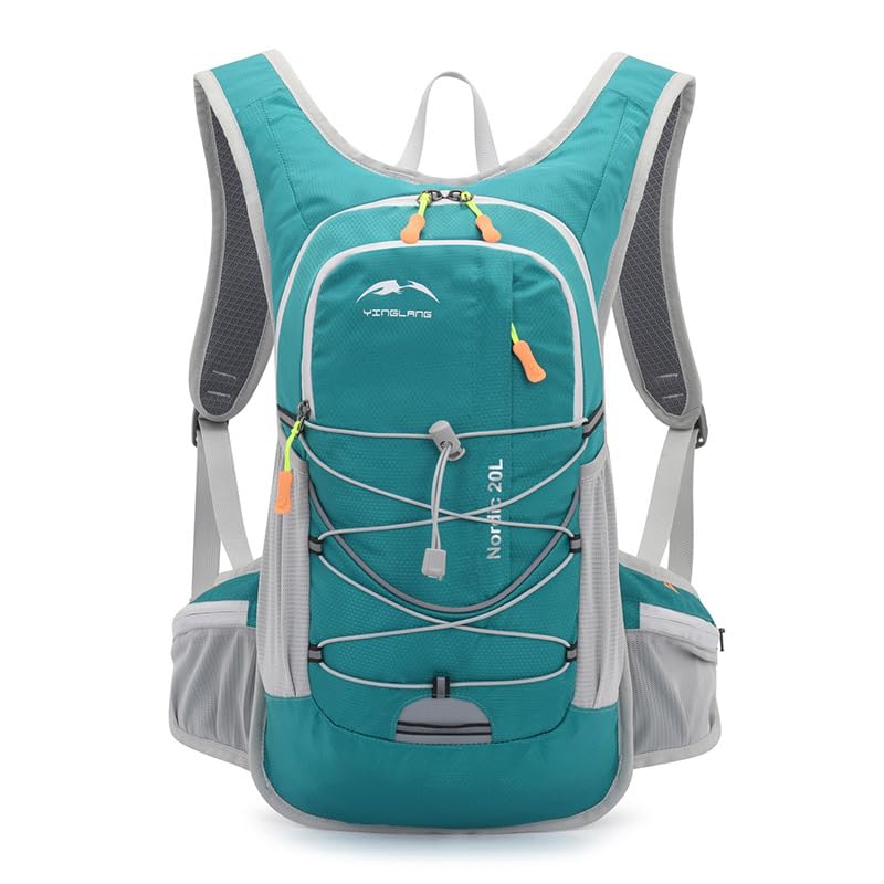 ハイドレーションランニングバックパック、20L軽量トレイルランニングベスト、ターコイズとグレー、高さ45 x 幅26 x 奥行き20インチ/500
