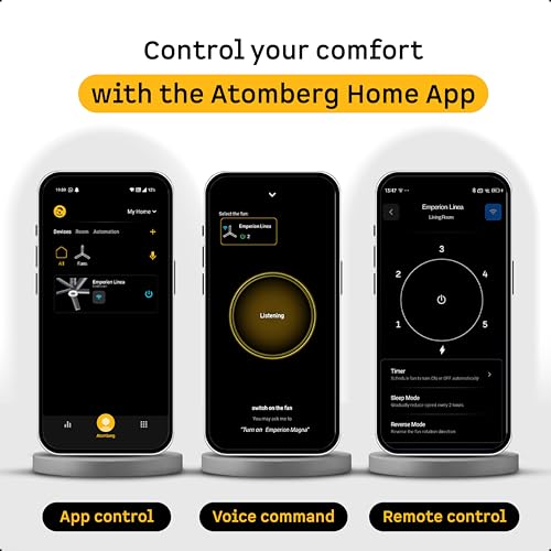 Image of atomberg Emperion Linea Smart 1250mm BLDC Ceiling Fan with IoT & Remote | | BEE 5 star | Advance Air+ Technology | Super Silent Fan | 12W Underlight | 5 Year Warranty | Lava Grey