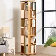 360 Rotating Bookshelf Tower,Bamboo Revolving Bookcase,Spinning Bookshelf Tower Corner Shelf,Floor Standing Book Storage Rack for Bedroom Classroom Playroom6 Tier, Natural