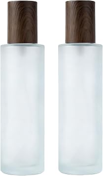 2PCS 120ml/4oz Empty Frosted Glass Lotion Pump Bottles with Wood Cap Refillable Makeup Cosmetic Container Storage Dispenser Jar for Essential Oils Lotions Cream DIY Skin Care