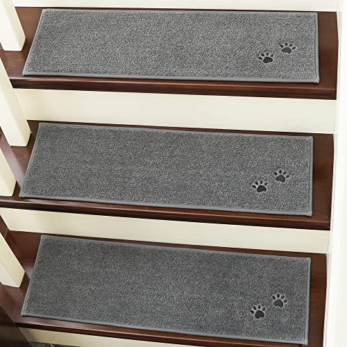 Beqhause Stair-Treads-For-Wooden-Steps-Non-Slip Stair Treads Machine Washable Carpet Stair Treads 28Inx9In Soft Indoor Stair Runner For Kids Elders And Pets 100% Polyester 15Pcs,Grey #TOP5