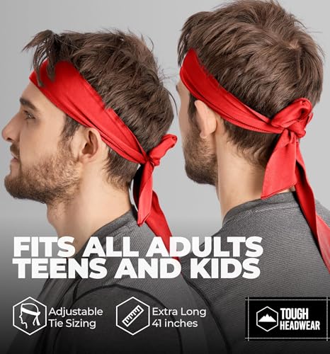 Image of Tough Headwear Tie Headband - Moisture-Wicking Running Headband - 4-Way Stretch Sweatbands - Adjustable Head Tie for Workouts