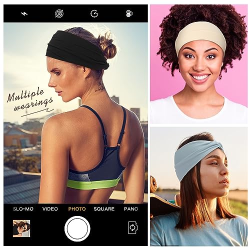 image for Panleding 12 Pcs Stretchy Headbands for Women, Absorbed Sport Headband