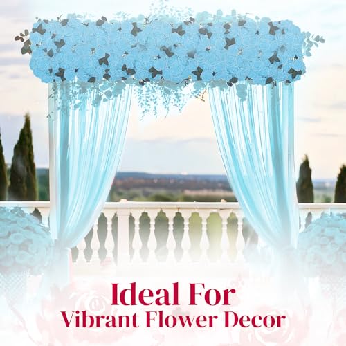 Petalscentusia Artificial Roses 25 pcs Fake Roses with Stems and 18 Leaves Foam Latex for Wedding Bouquets, Valentine's Day, Home Décor, and Party Decorations (Sky Blue Roses) - Image 8