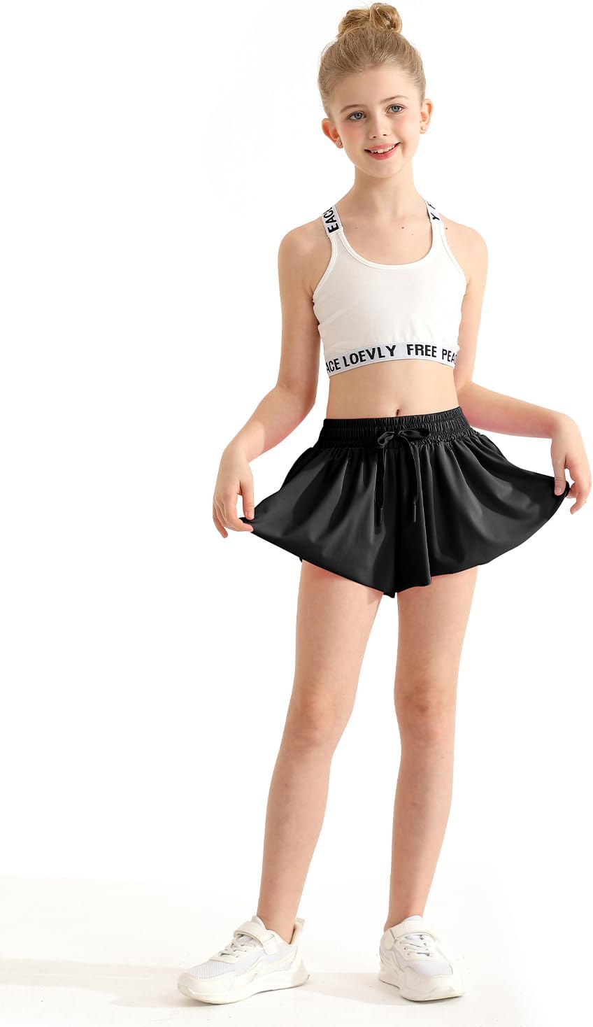 EQSJIU Girls Butterfly Shorts with Spandex Liner Preppy Flowy Athletic Shorts Skirts for Sports, Running, Dance, Cheerleading - Image 2