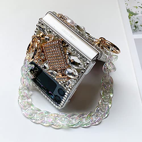 Poowear Case For Samsung Galaxy Z Flip 3 With Lanyard,Luxury Bling Diamond Rhinestone Gemstone 3D Perfume Bottle And Flower Gemstone Cover Case For Women Girls With Galaxy Z Flip 3 5G  thumb #3