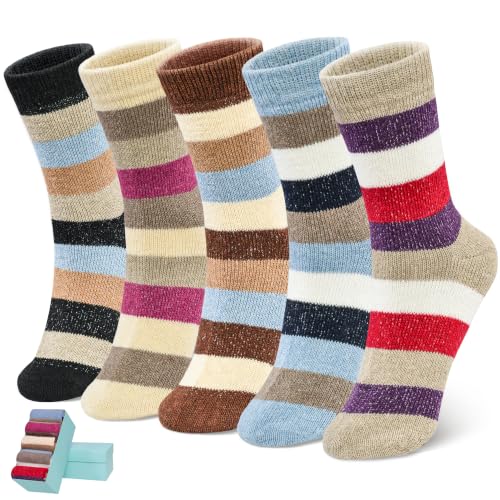 Womens Socks 5 Pairs Wool Warm Cotton Thick Vintage Socks Gifts For Women