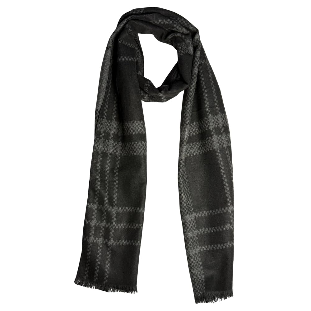 Black Grey Check Wool Scarf – Warm Winter Muffler-image-18